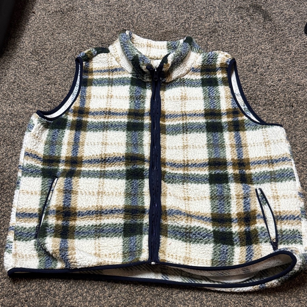Marissa Olivia Plaid Sherpa Vest XL extra large Fits like 2x xxl 2xl 24.5” bust